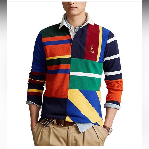 NWT POLO Ralph Lauren Classic Fit Patchwork Rugby Shirt - Picture 2 of 10